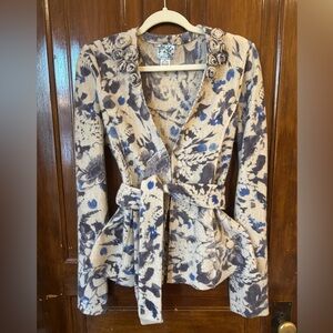 Tabitha for Anthropologie Floral Belted Blazer Rosette Sz M